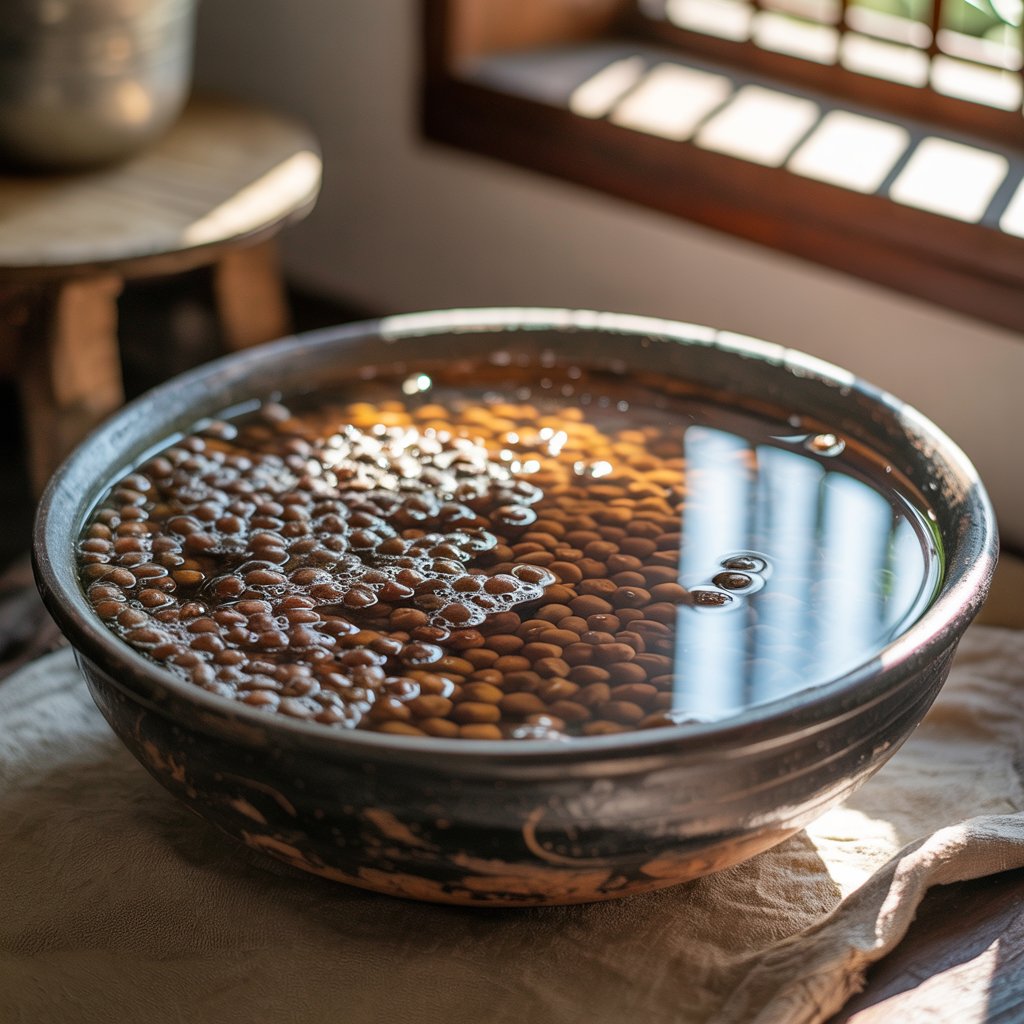 Black chickpeas kala chana soaking in water overnight traditional preparation method